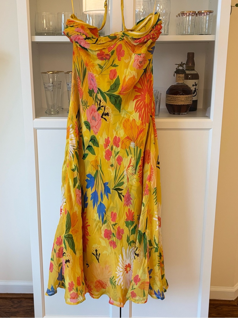 Moulinette Soeurs Anthropologie Yellow Floral Midi Dress Size Small